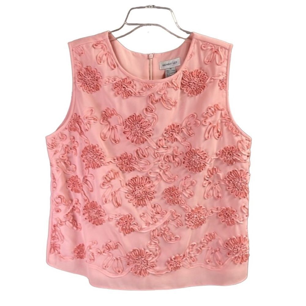 HENRY LEE Vintage 1960’s 3D Floral Ribbon Sleeveless Dress Top Size 14 Pink